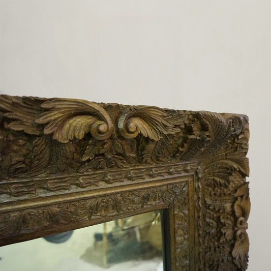 Dark Antique Pine Carved Mirror